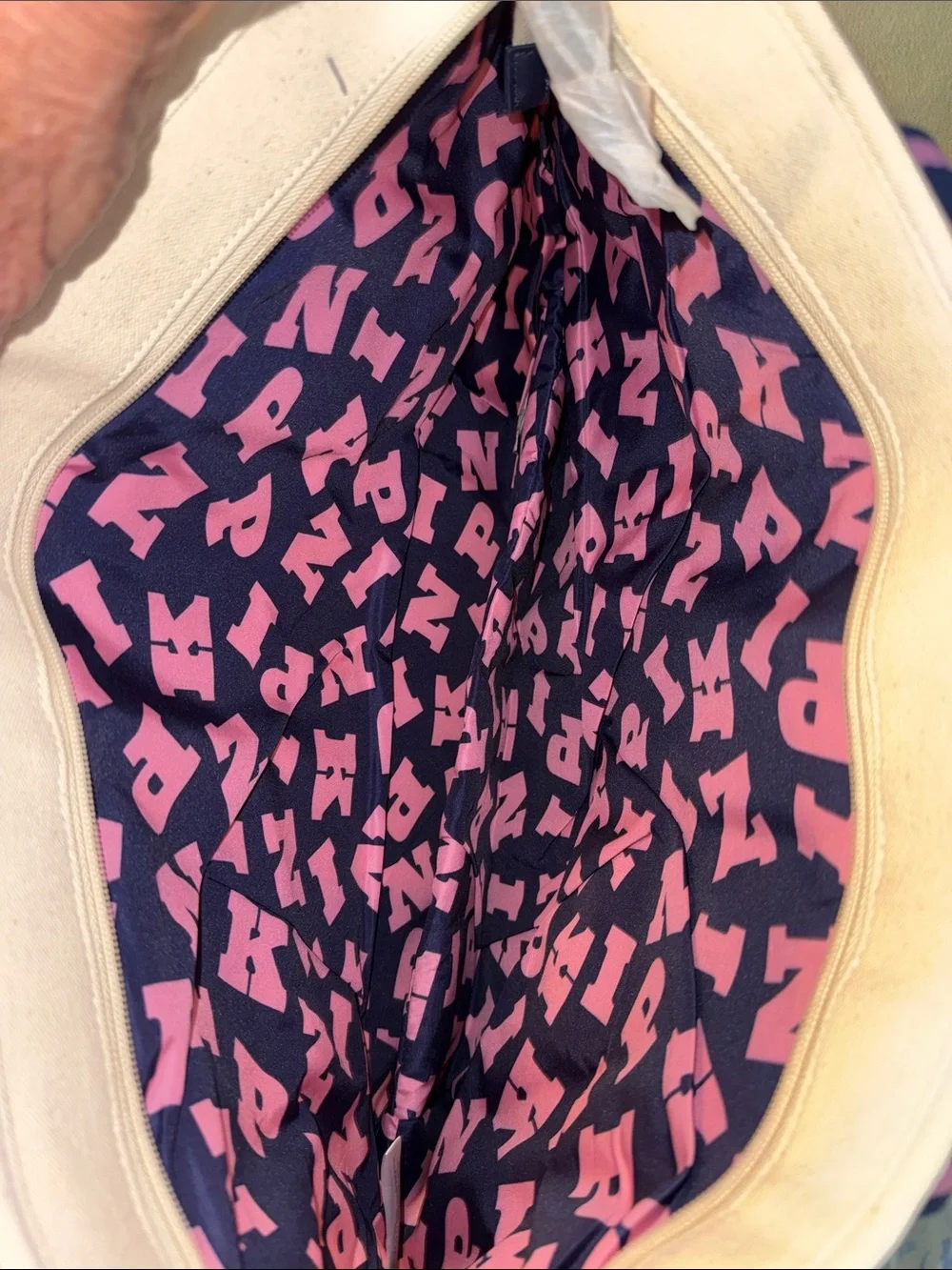 PINK Victoria's Secret Cream Canvas Tote with Pink & Black Straps